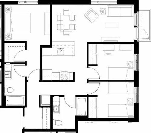 Floor plan 3 Bedroom 2 Bath Plan C