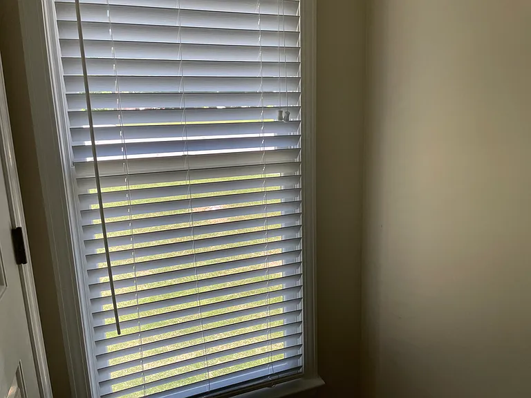 Levelor white wooded blinds throughout the entire home.