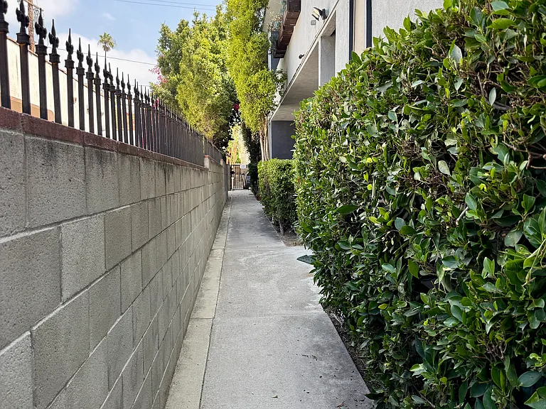 Walkway from the front gate to all the units and the back of the building.
