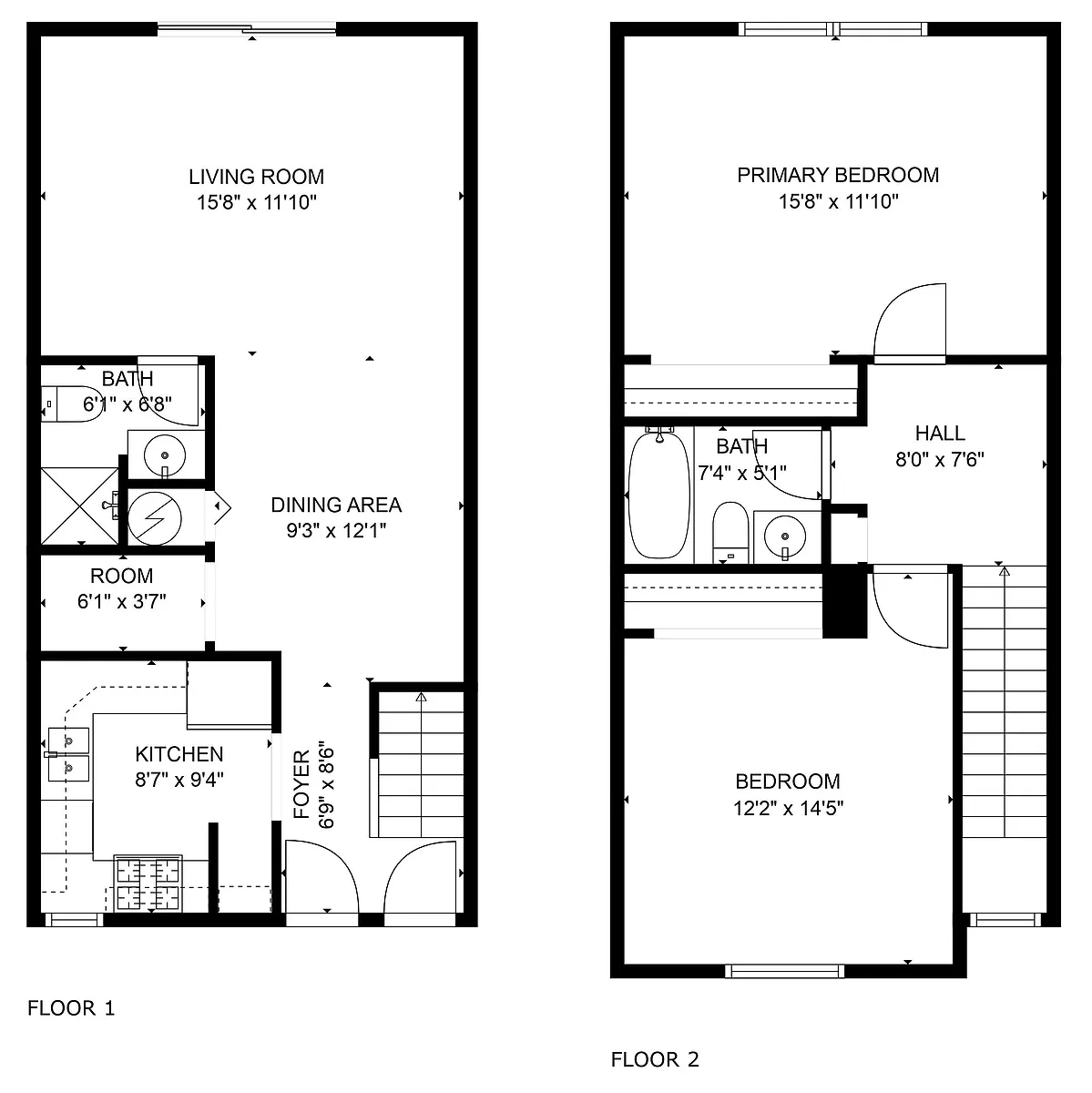 Floor plan Two Bedroom Two Bath Townhome