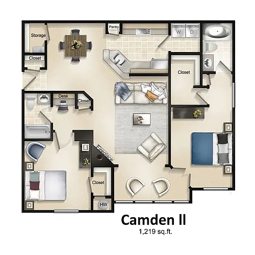Floor plan 2 Bedroom 2 Bath with Sunroom Camden II