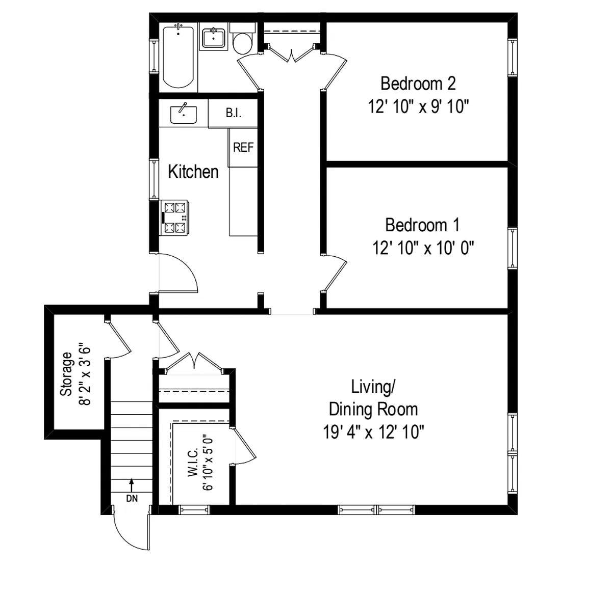 Floor plan 2 Bedroom - 1 Bathroom