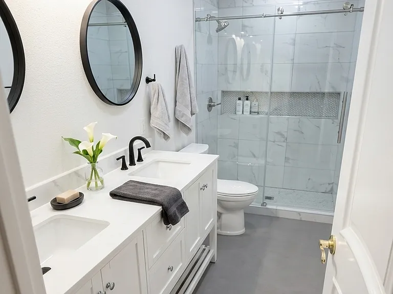 guest bathroom with double sink