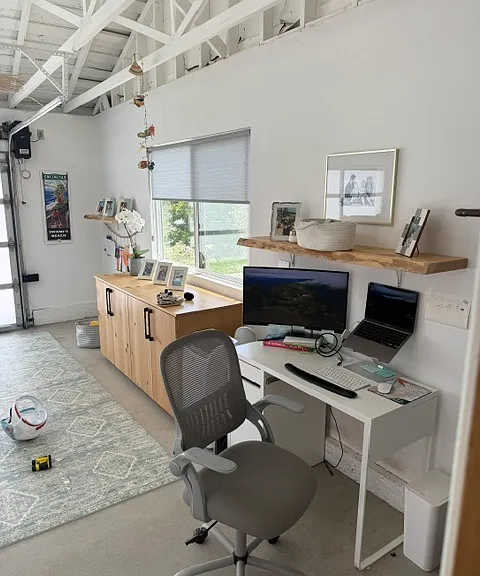 Garage converted to playroom/tv room/office