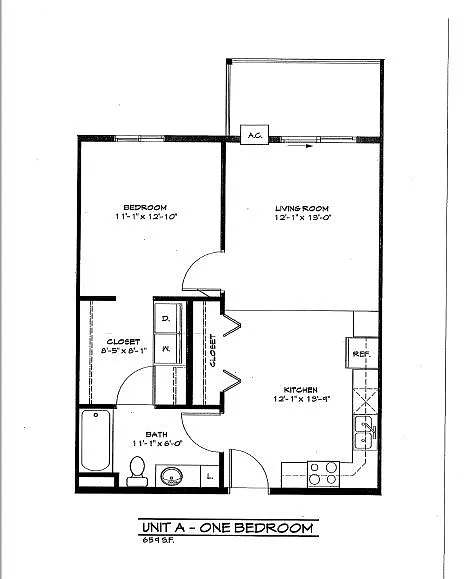 Floor plan Hidden Point 2 - 1 Bed - 1 Bath
