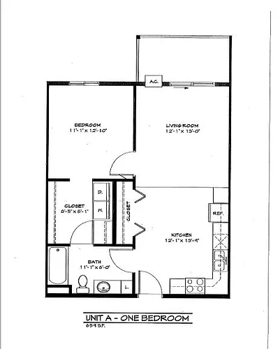 Floor plan Hidden Point 5 - 1 Bed - 1 Bath
