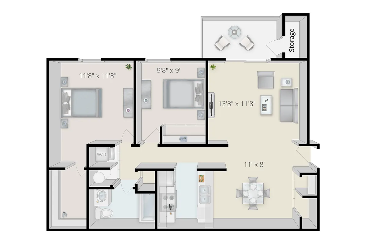 Floor plan 2 Bedroom 1 Bathroom