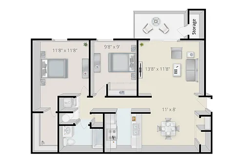 Floor plan 2 Bedroom 1 Bathroom