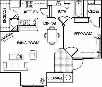 1 Bedroom 1 Bath Floor Plan