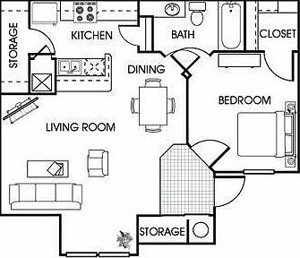 1 Bedroom 1 Bath Floor Plan