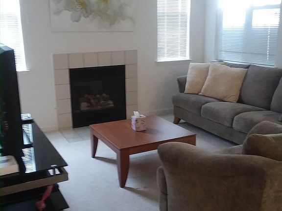 Complete seating area with Sony flat screen TV and fireplace