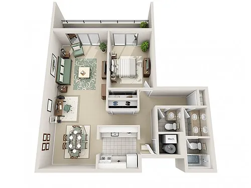 Floor plan 1 Bedroom 1.5 Bath