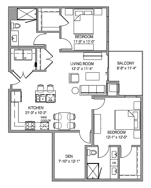 Floor plan Two-Bed/Den