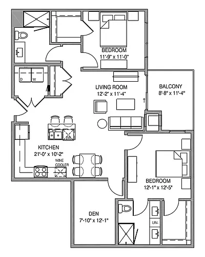 Floor plan Two-Bed/Den
