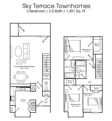 Floor plan 3 Bedroom 2.5 Bath MKT