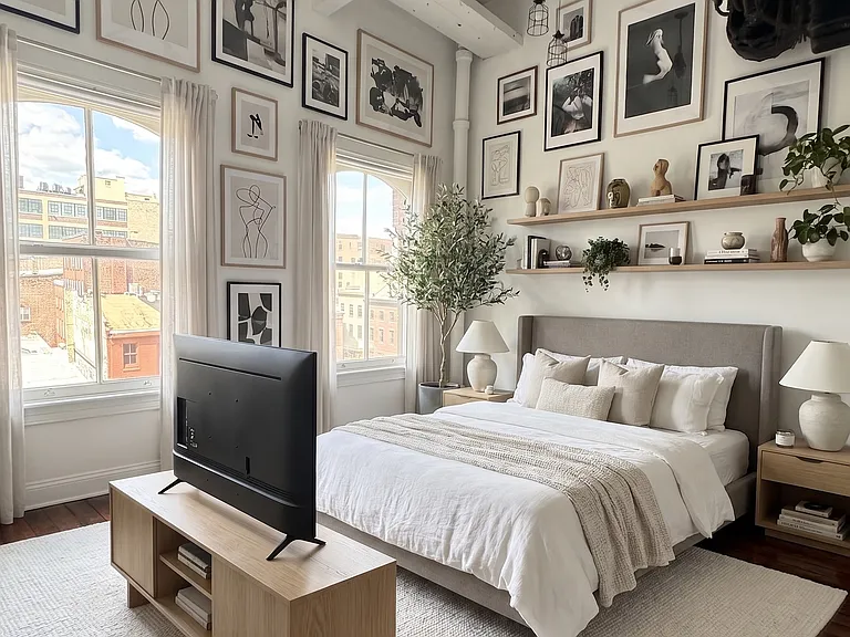 BEDROOM #2
HAS GLASS WALLS THAT COULD LOOK NICE WITH THIN CURTAINS.