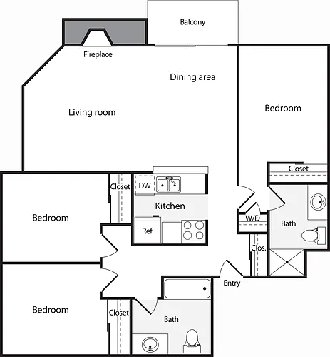 Floor plan 3+ Bedrooms D with WD