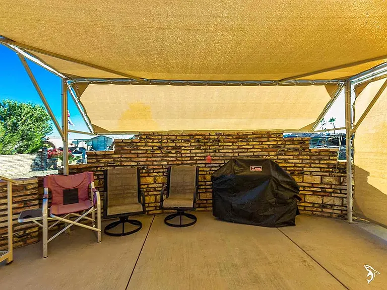 Front Patio with sunshades