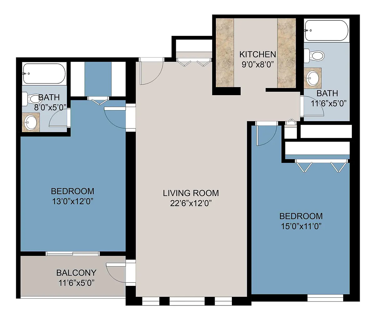 Floor plan 2 Bed 965