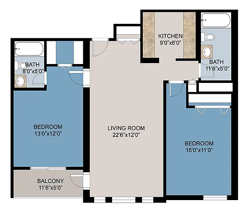 Floor plan 2 Bed 965