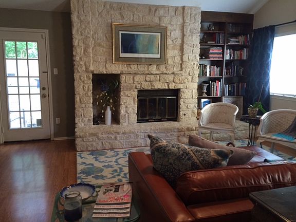 Living with Stone Fireplace