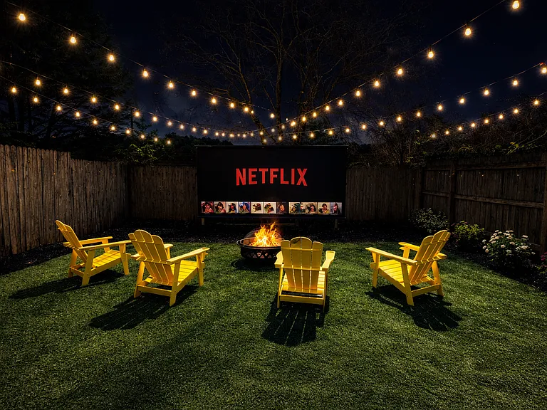 Welcome to where the magic happens: the backyard! Your private year-round outdoor retreat features a 150" cinema, fire pit and games.