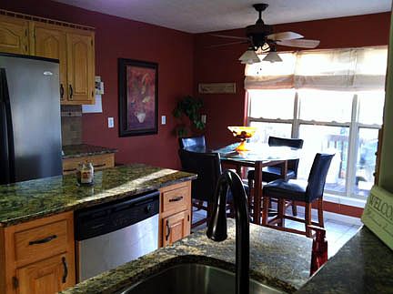 granite counter tops with tile backsplash