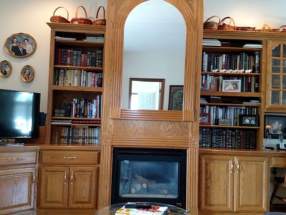 Bookshelves/gas fireplace