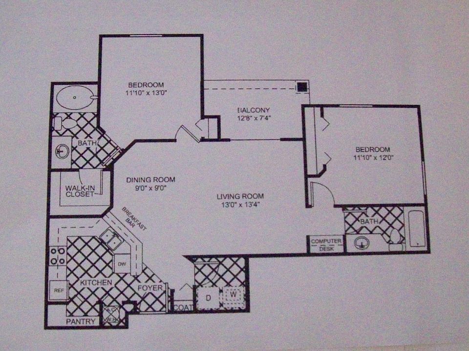 2 BR 2 BA Floor Plan