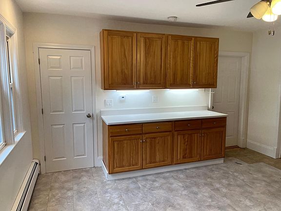 Kitchen work space and cabinets