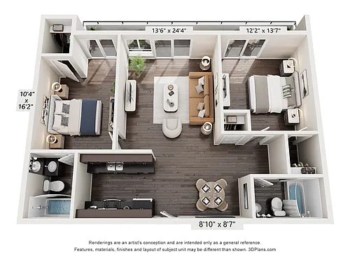 Floor plan 2 Bed, 2 Bath B