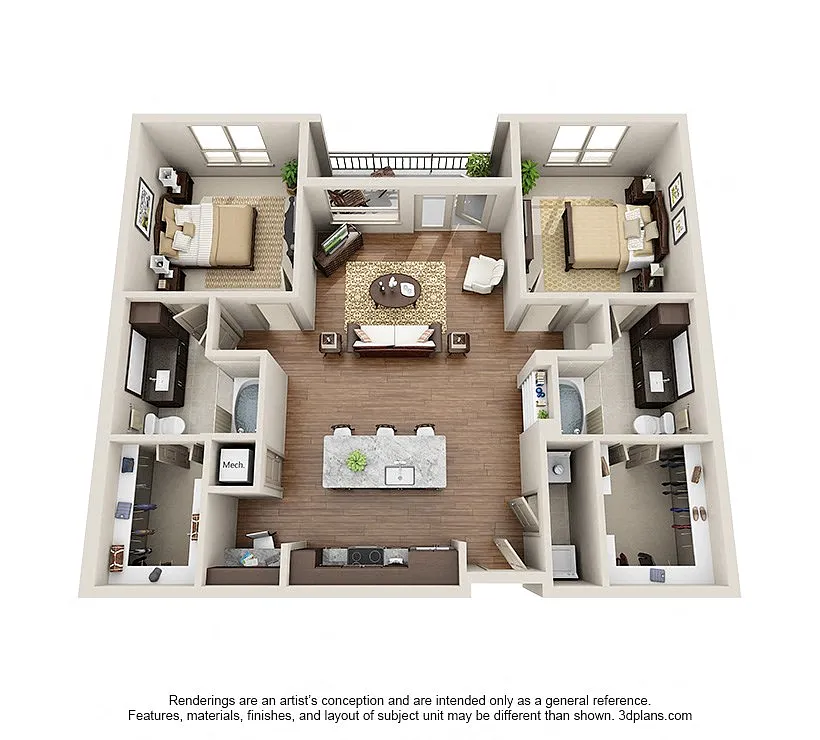 Floor plan Two Bedroom Two Bath - B1