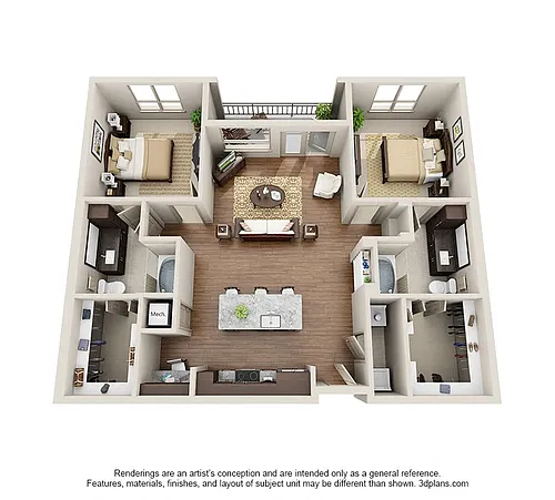 Floor plan Two Bedroom Two Bath - B1