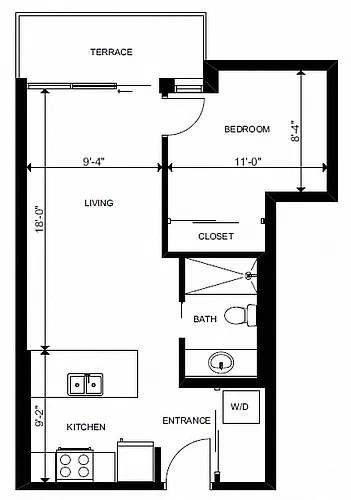 Floor plan 1 Bed 1 Bath M
