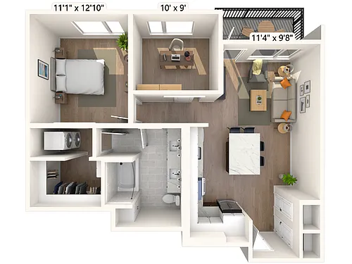 Floor plan 2A4 1x1 872 SF-FP