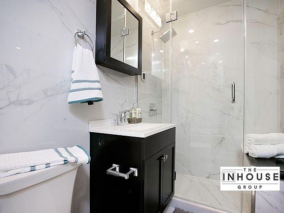 Staging photo of the bathroom. 