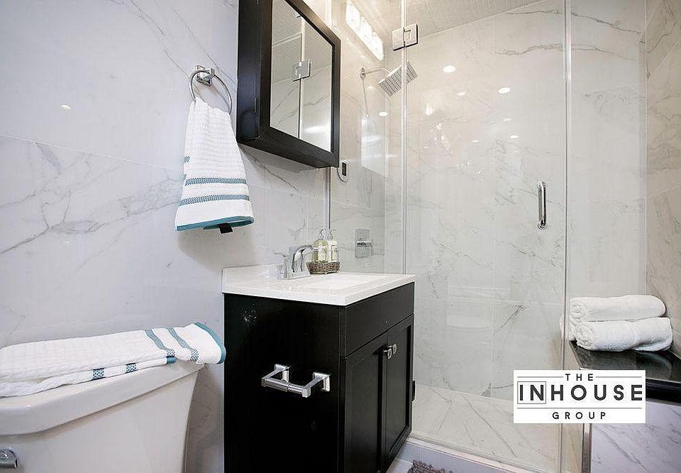 Staging photo of the bathroom. 