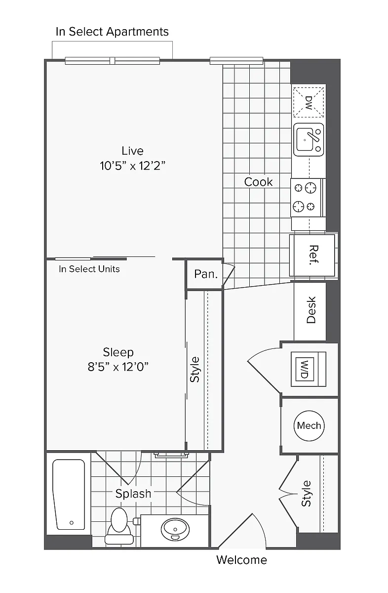 Floor plan 1 BR X 1 BA - A
