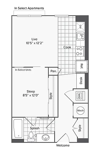 Floor plan Studio with Den - A