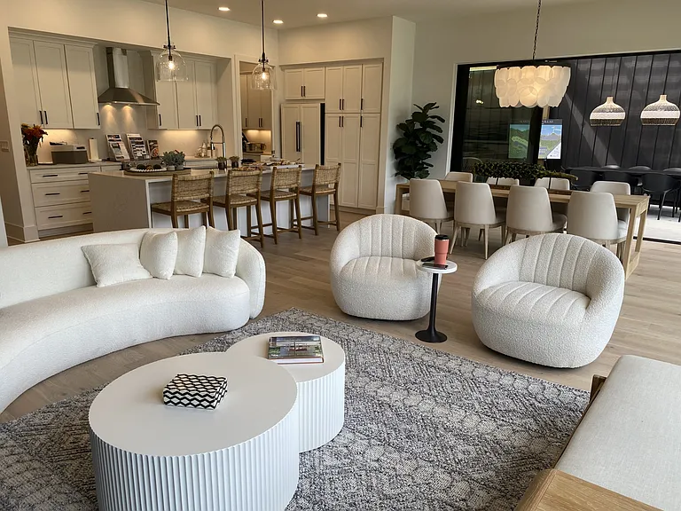 Living room to kitchen and butlers pantry view.