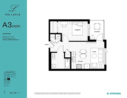 Floor plan 1 BR + 1 BA