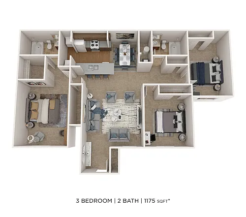 Floor plan Three Bedroom 2 Bath