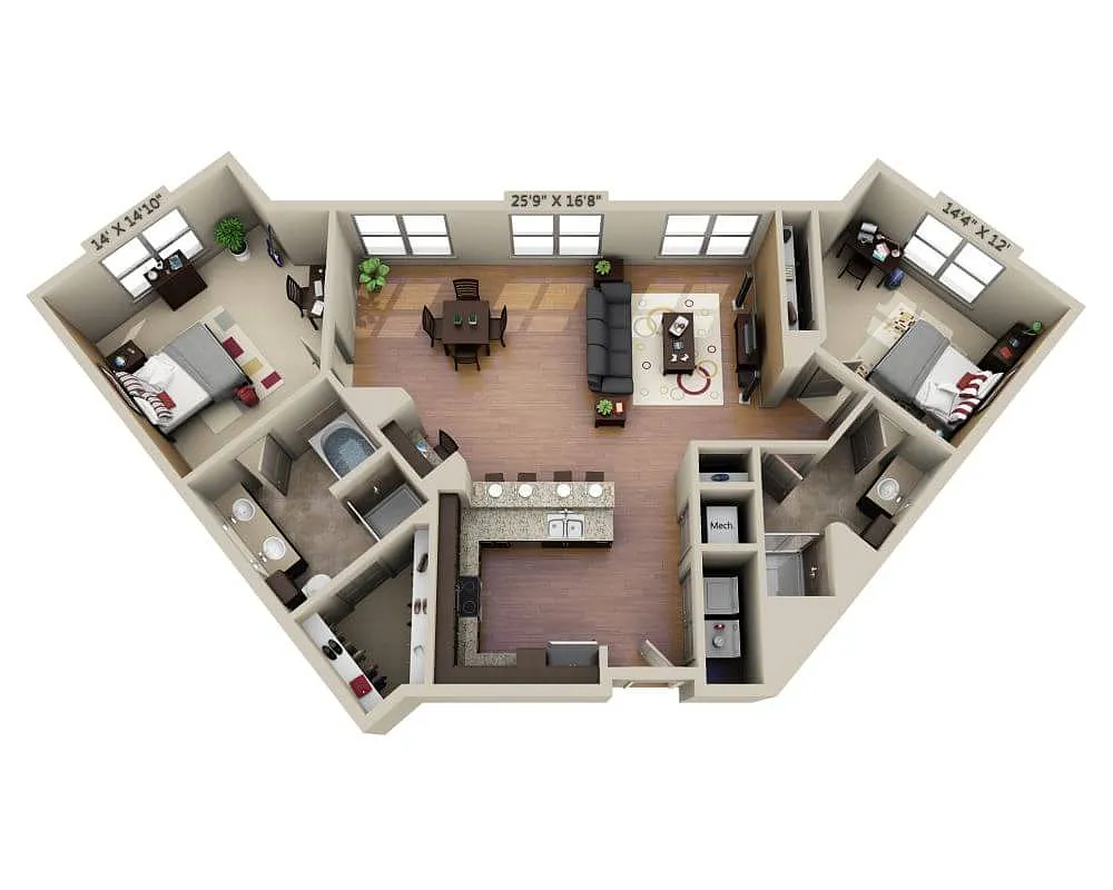 Floor plan Two Bedroom B2G