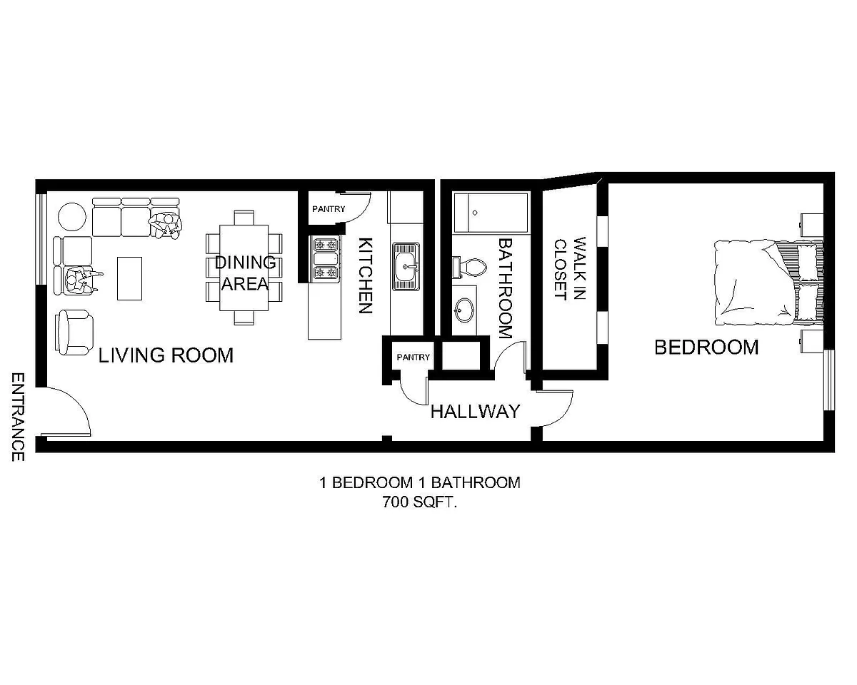 Floor plan 1x1B - Classic