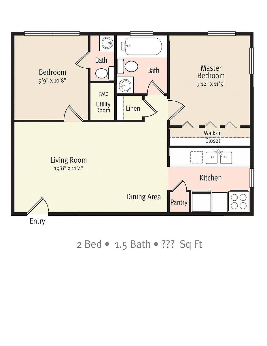 Floor plan 2 Bedroom 1.5 Bath - B15