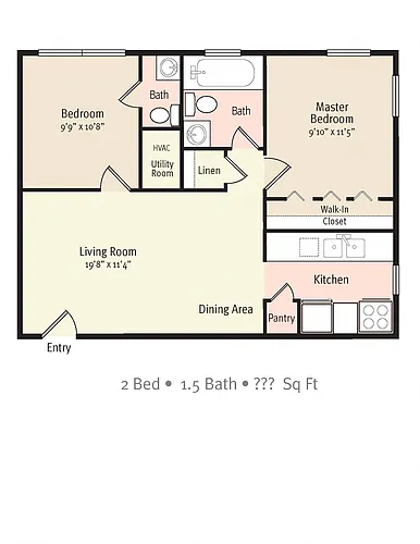 Floor plan 2 Bedroom 1 Bath - B15R