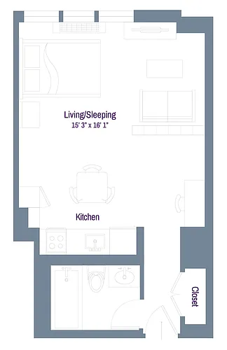 Floor plan Murray Hill Marquis - Studio One Bathroom