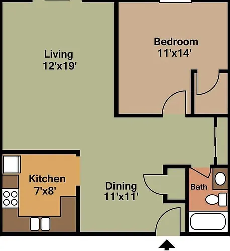 Floor plan 1 Bedroom Apartment Home