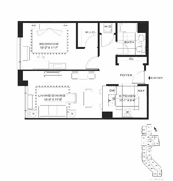 Floor plan AQUABLU - 1 Bedroom One Bathroom