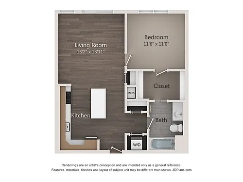 Floor plan One Bedroom One Bathroom (720 SF)